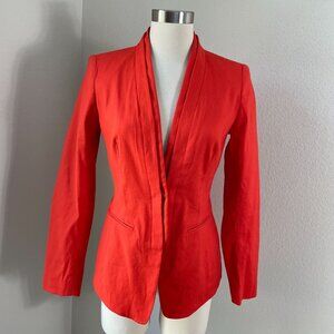Lafayette 148 New York Womens 2 Orange Linen Blend Blazer Jacket